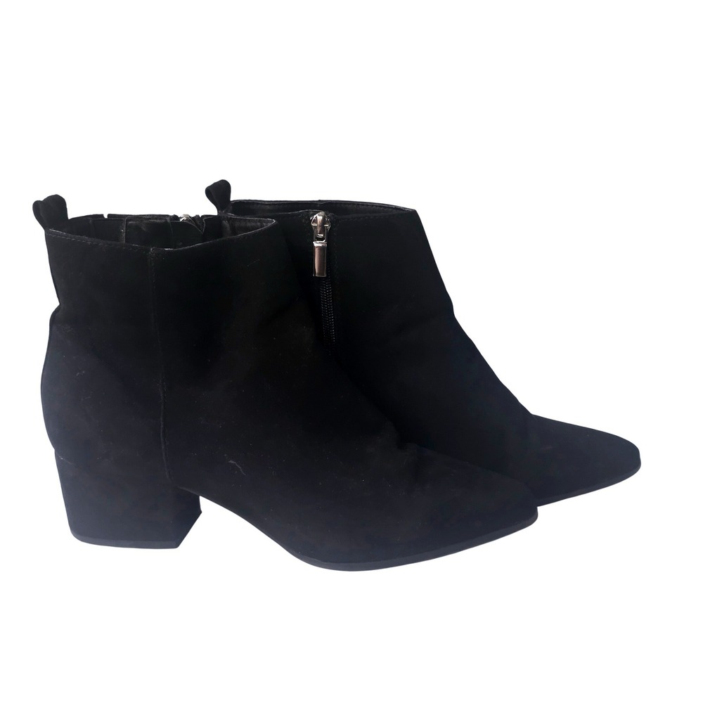 A New Day Womens Black Faux Suede Pointed Toe Block Heel Ankle Boots Size 8